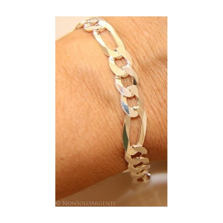 NSA|ARGENTO 925 : Bracciale uomo catena da 8,2 mm figaro 3 + 1 sbiancata