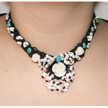 NSA|necklace scarf line Capri 3-wire two-tone red black coral reef true Italian red and black agate beads