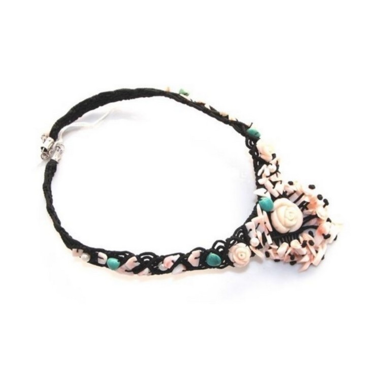 NSA|necklace scarf line Capri 3-wire two-tone red black coral reef true Italian red and black agate beads