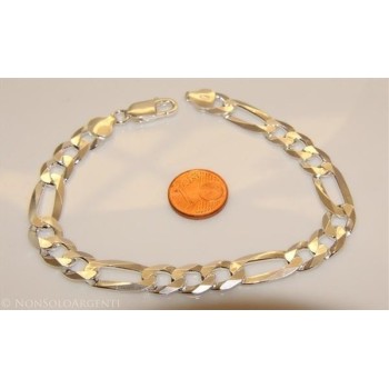 NSA|ARGENTO 925 : Bracciale uomo catena da 8,5 mm figaro 3 + 1 sbiancata 21 cm