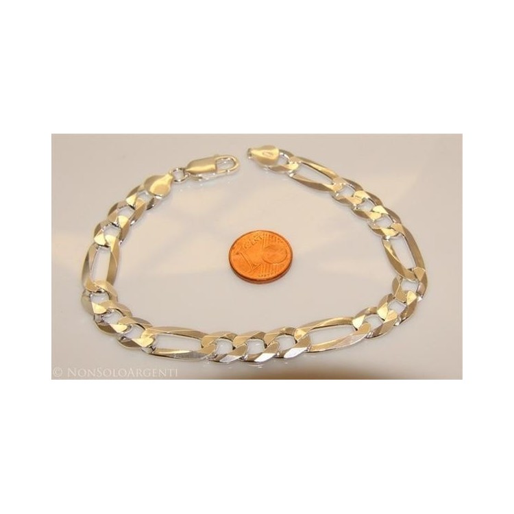NSA|ARGENTO 925 : Bracciale uomo catena da 8,5 mm figaro 3 + 1 sbiancata 21 cm