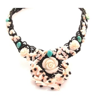 NSA|necklace scarf line Capri 3-wire two-tone red black coral reef true Italian red and black agate beads