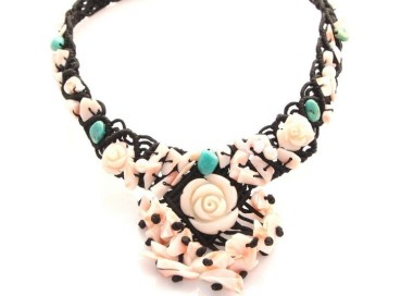 NSA|necklace scarf line Capri 3-wire two-tone red black coral reef true Italian red and black agate beads