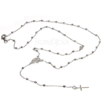 NSA|Rosary necklace man or woman in 925 sterling silver cross rod smooth white gold 56 cm