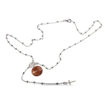 NSA|Collana rosario uomo o donna in Argento 925 croce liscia rod Oro bianco 56 cm