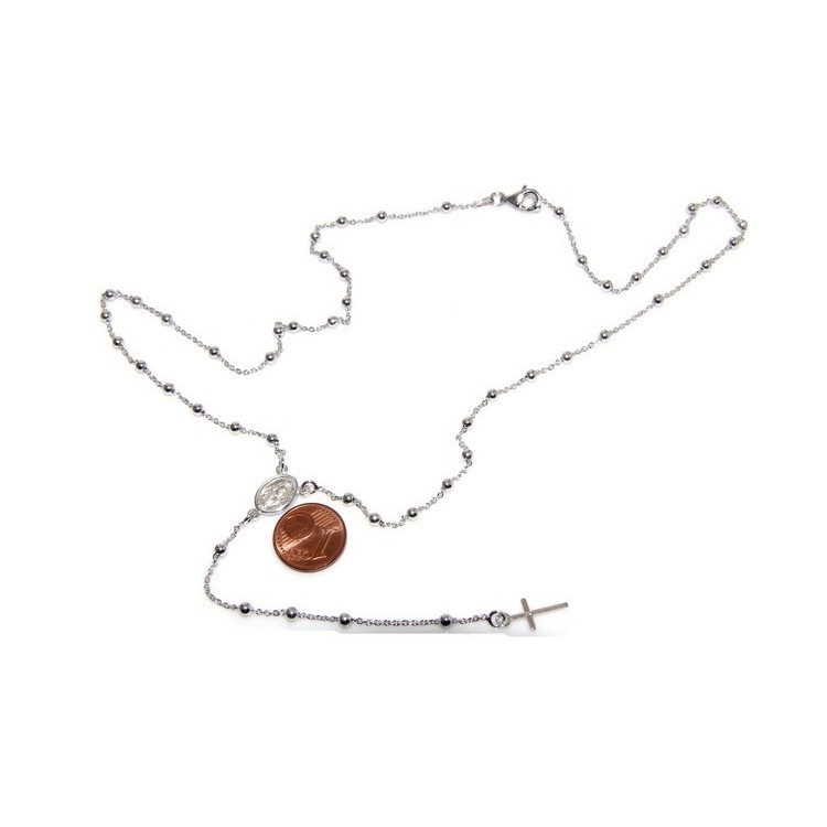 NSA|Collana rosario uomo o donna in Argento 925 croce liscia rod Oro bianco 56 cm