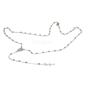 NSA|Rosary necklace man or woman in 925 sterling silver cross rod smooth white gold 56 cm