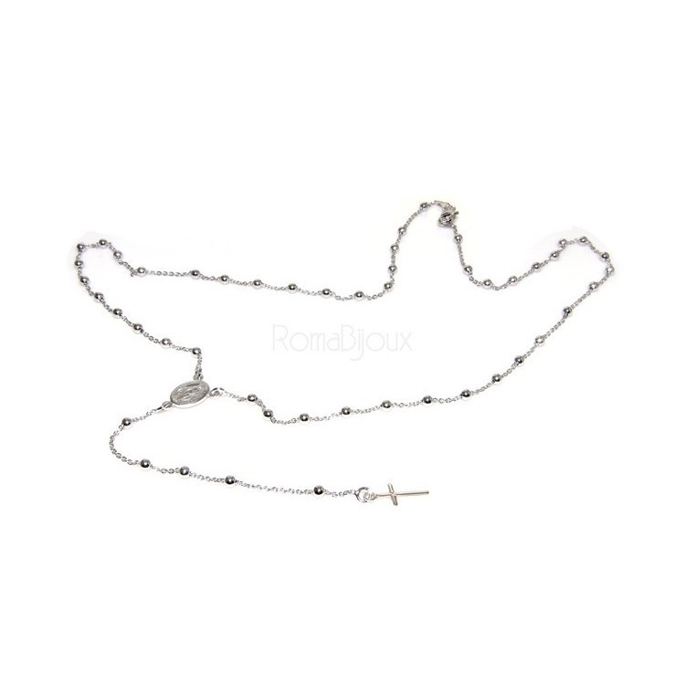 NSA|Collana rosario uomo o donna in Argento 925 croce liscia rod Oro bianco 56 cm
