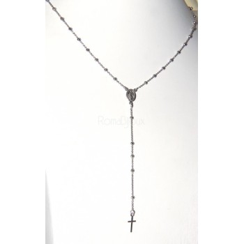 NSA|Collana rosario uomo o donna in Argento 925 croce liscia rod Oro bianco 56 cm