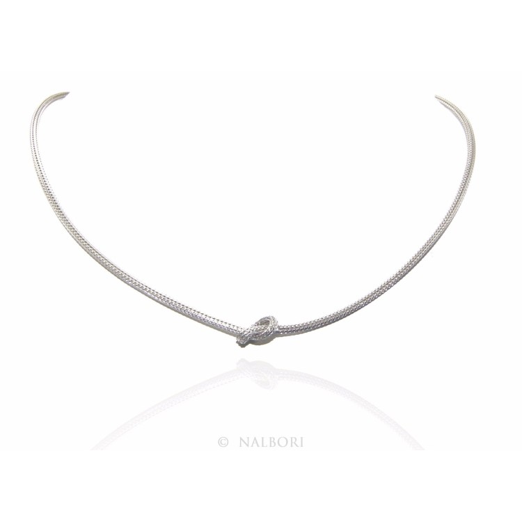 NSA|925 Silver: Foxtail cable necklace with simple knot for men and women, Rose Gold