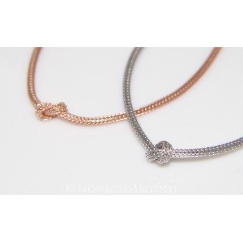 NonSoloArgenti|925 Silver: Foxtail cable necklace with simple knot for men and women, Rose Gold