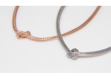 NSA|925 Silver: Foxtail cable necklace with simple knot for men and women, Rose Gold