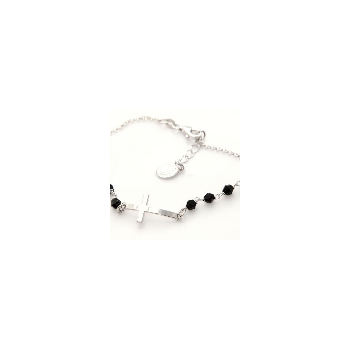 NonSoloArgenti|Bracciale rosario uomo  in  Argento 925 con immagine madonnina , croce convessa e cristallo nero . Mis 18,00 - 20