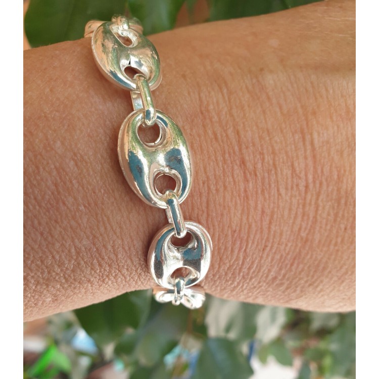 NSA|SILVER 925: Complete set of necklace + bracelet woman marine sweater 18 x 13 mm large