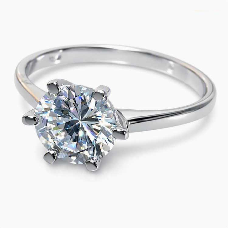 925 Italian rhodium-plated silver: Solitaire ring with zirconia, size 20