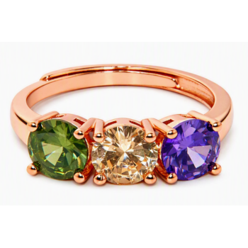 ring trilogy zircon purple green white for woman in 925 silver rose gold plated