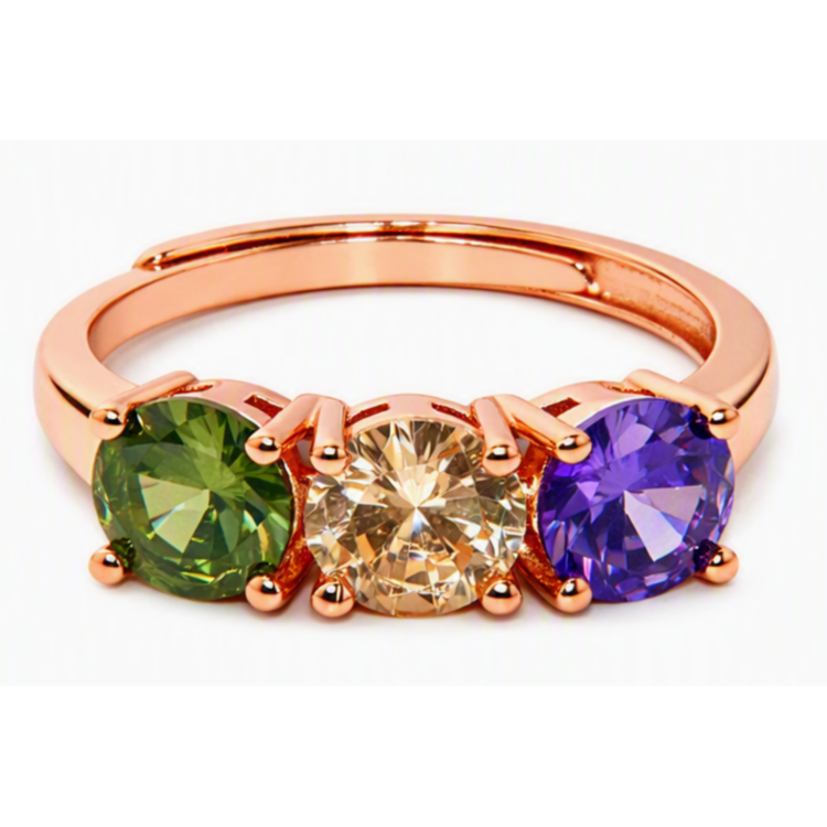 ring trilogy zircon purple green white for woman in 925 silver rose gold plated