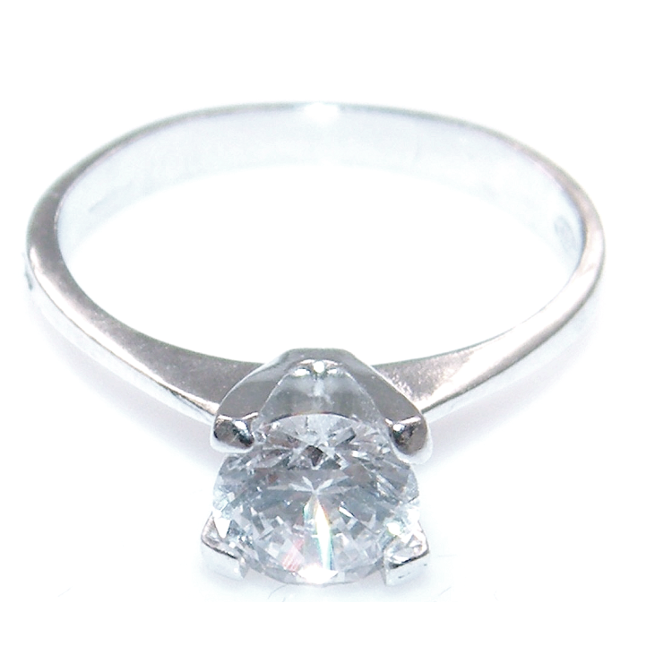 Argento 925 Rodiato : Anello Solitario con Zircone taglio brillante 7mm