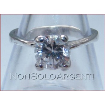 NSA|Argento 925 Italiano Rodiato : Anello Solitario con Zircone taglio brillante 6,5 mm