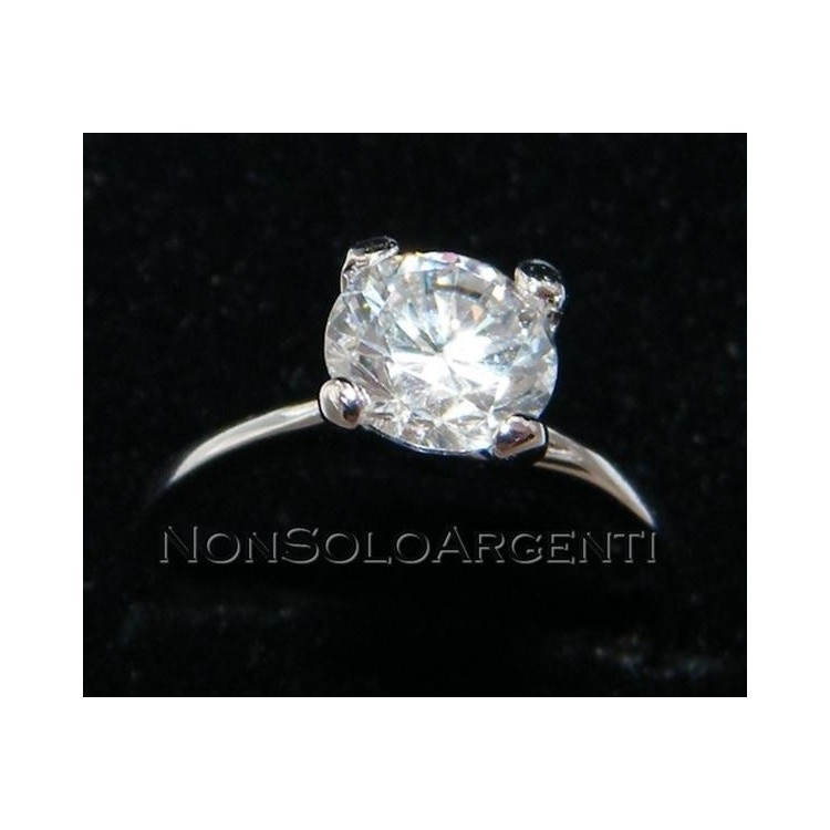 NSA|Argento 925 Italiano Rodiato : Anello Solitario con Zircone taglio brillante
