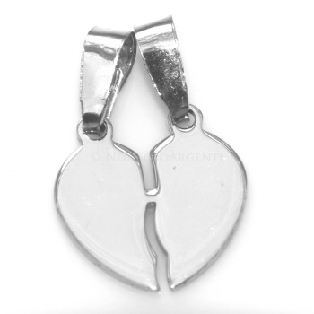925 Sterling Silver Rhodium-Plated Broken Heart Pendant, Small & Large