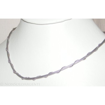 NonSoloArgenti|argento 925 collana girocollo fox tail snake cavetto torchon palline diamantate