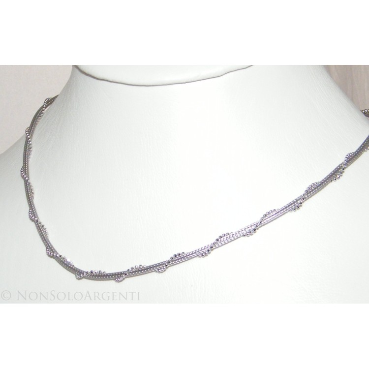 NSA|argento 925 collana girocollo fox tail snake cavetto torchon palline diamantate