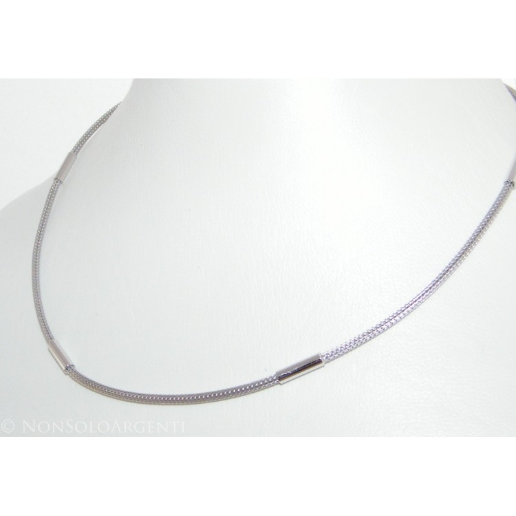 925 Silver: Foxtail cable necklace with 5 barrels for men and women