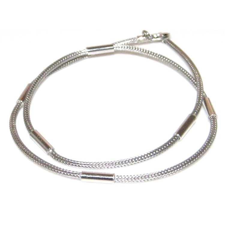 925 Silver: Foxtail cable necklace with 5 barrels for men and women