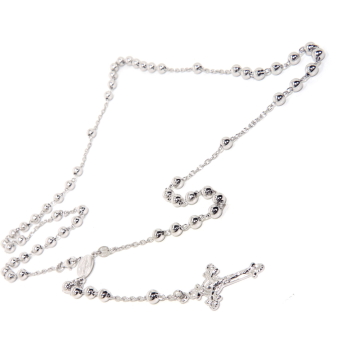 925 Silver: Rosary necklace with large beads and a religious image and a carved cross, various lengths