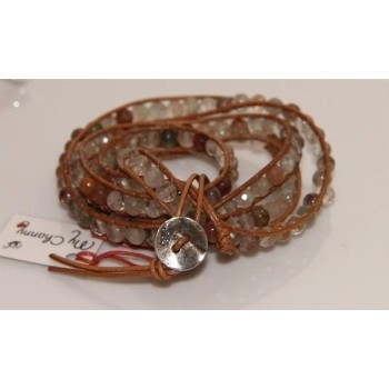 NSA|925 silver bracelet with natural stones and brown quartz hip hop leather