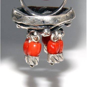 NSA|Argento 925 : Anello donna oblique  regolabile realizzato a mano con Corallo verace (Naturale )