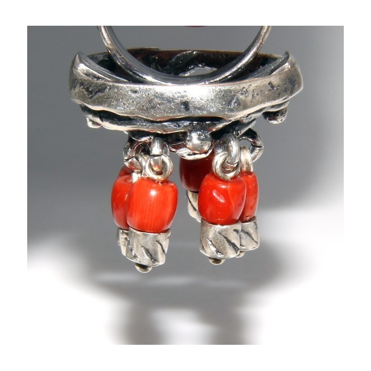 NSA|Argento 925 : Anello donna oblique  regolabile realizzato a mano con Corallo verace (Naturale )