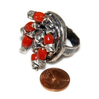 NSA|Argento 925 : Anello donna oblique  regolabile realizzato a mano con Corallo verace (Naturale )