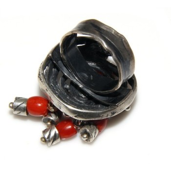 NSA|Argento 925 : Anello donna oblique  regolabile realizzato a mano con Corallo verace (Naturale )