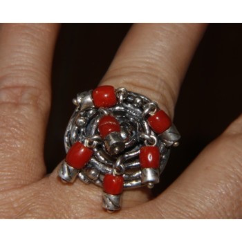 NSA|Argento 925 : Anello donna oblique  regolabile realizzato a mano con Corallo verace (Naturale )