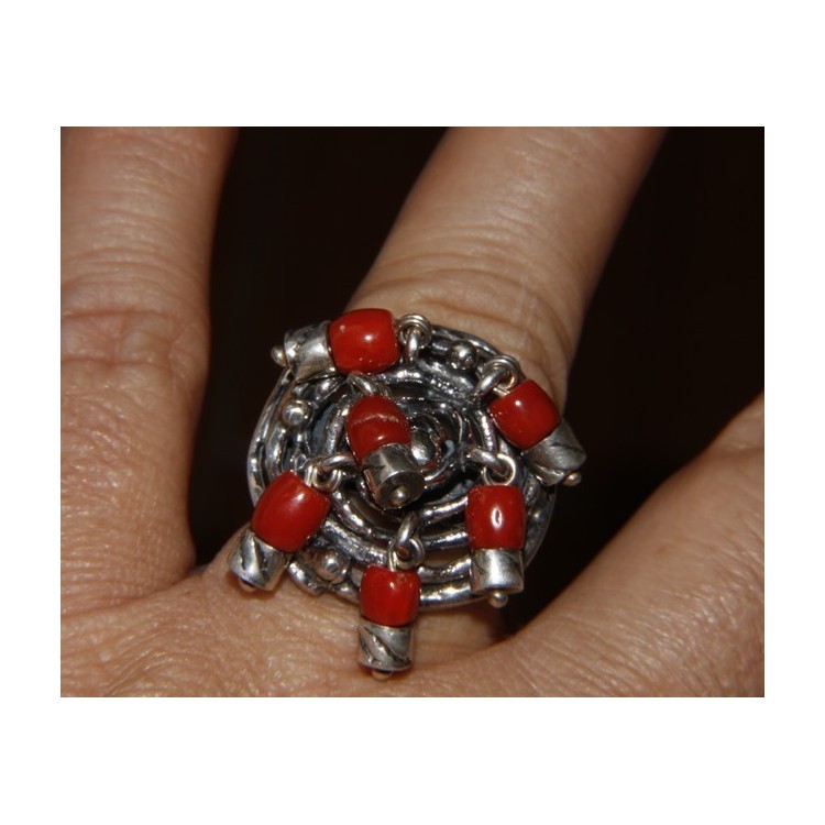 NSA|Argento 925 : Anello donna oblique  regolabile realizzato a mano con Corallo verace (Naturale )