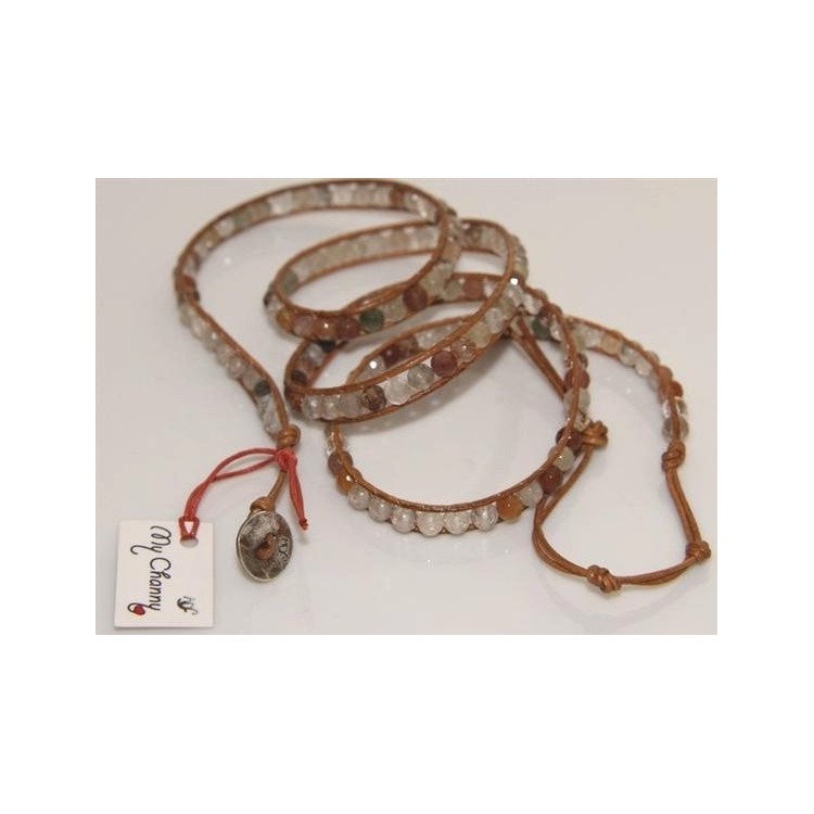 NSA|925 silver bracelet with natural stones and brown quartz hip hop leather