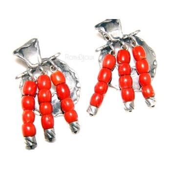 NSA|Argento 925 : Anello donna oblique  regolabile realizzato a mano con Corallo verace (Naturale )