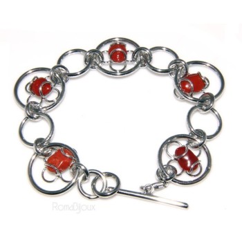 NSA|Argento 925 : Anello donna oblique  regolabile realizzato a mano con Corallo verace (Naturale )