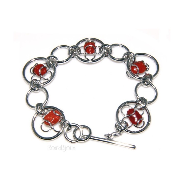 NSA|Argento 925 : Anello donna oblique  regolabile realizzato a mano con Corallo verace (Naturale )