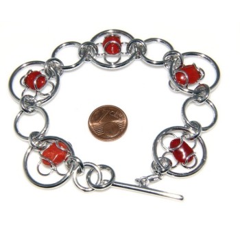 NSA|Argento 925 : Anello donna oblique  regolabile realizzato a mano con Corallo verace (Naturale )