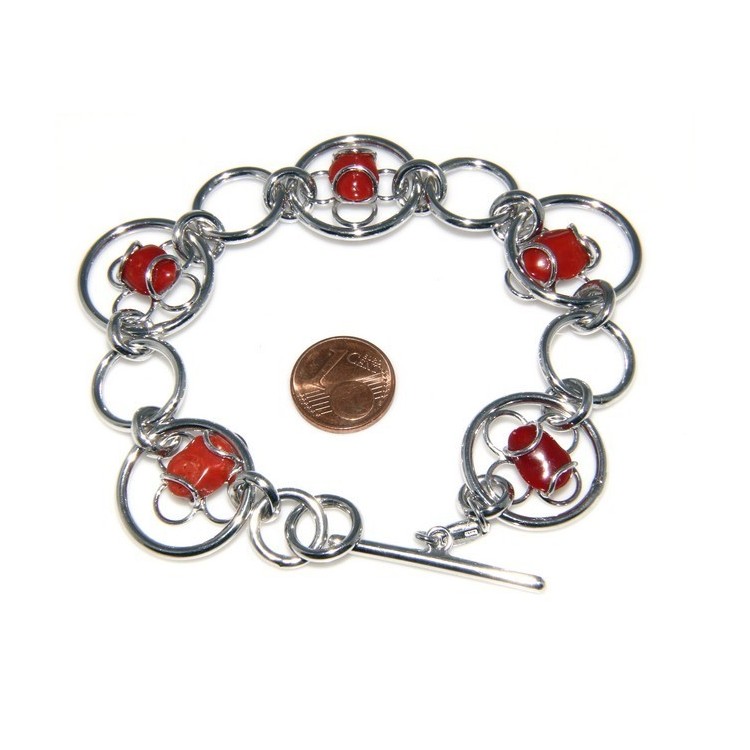 NSA|Argento 925 : Anello donna oblique  regolabile realizzato a mano con Corallo verace (Naturale )