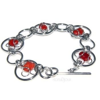 NSA|Argento 925 : Anello donna oblique  regolabile realizzato a mano con Corallo verace (Naturale )