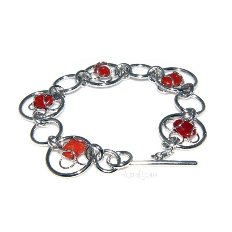 NSA|Argento 925 : Anello donna oblique  regolabile realizzato a mano con Corallo verace (Naturale )