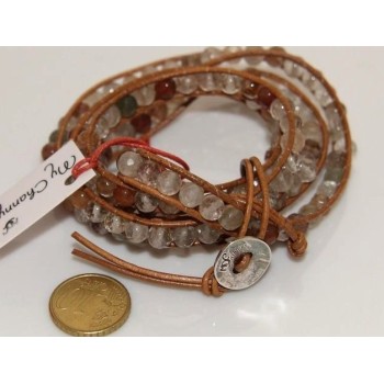 NSA|925 silver bracelet with natural stones and brown quartz hip hop leather