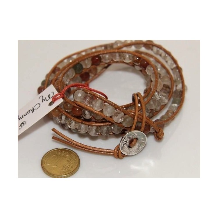 NSA|925 silver bracelet with natural stones and brown quartz hip hop leather
