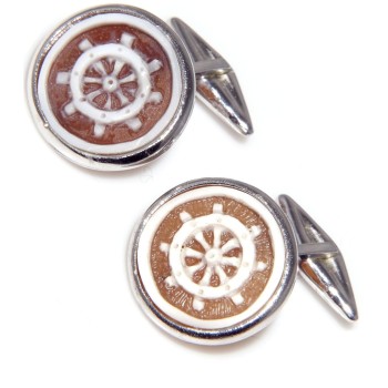 NSA|gemelli cammeo e argento 925 per camicia da uomo timone tondo