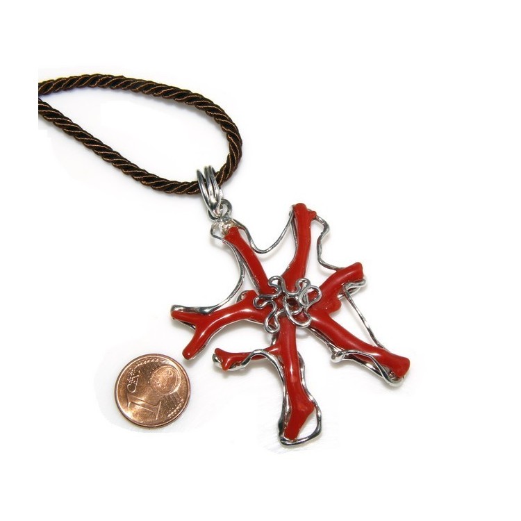 NSA|925: woman adjustable ring handmade with natural red coral star