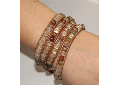 NSA|925 silver bracelet with natural stones and brown quartz hip hop leather